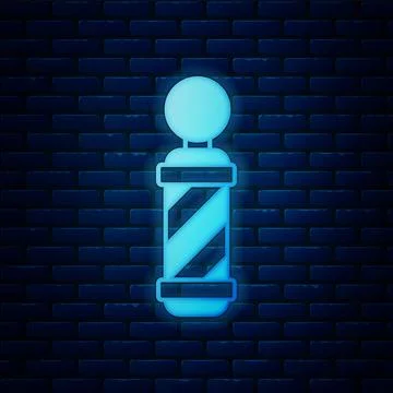 Glowing neon Classic Barber shop pole icon isolated on brick wall backgroun.. Stock Illustration