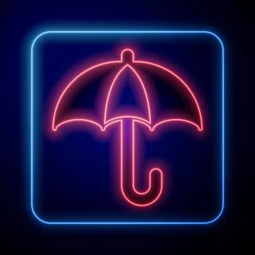 Glowing neon Classic elegant opened umbrella icon isolated on black background Illustrazione stock