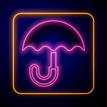 Glowing neon Classic elegant opened umbrella icon isolated on black backgro.. 库存插图