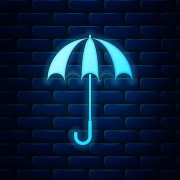 Glowing neon Classic elegant opened umbrella icon isolated on brick wall 스톡 일러스트