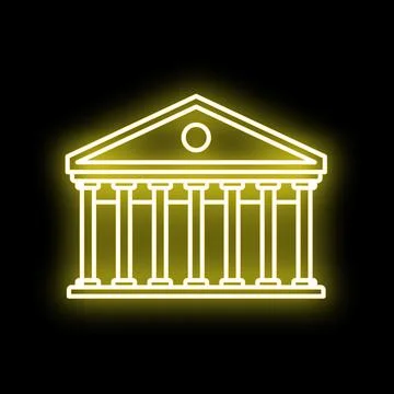 Glowing neon classical building icon representing institution Ilustración de archivo