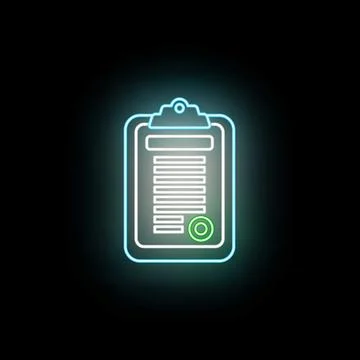 Glowing neon clipboard showing document with verified stamp 库存插图