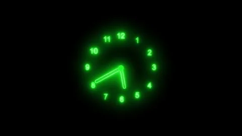 Glowing neon clock displaying the time animation with a black background Stock Footage 315185760