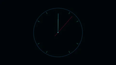 Glowing Neon Clock Face in Dark Background Animation Stock Footage 340364792