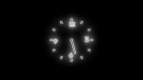 Glowing neon clock face minimalist circular design with luminous hour marks.. Stock Footage 335488381