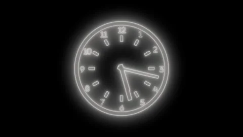 Glowing neon clock face minimalist luminous wall clock visible hour and min.. Stock Footage 337021462