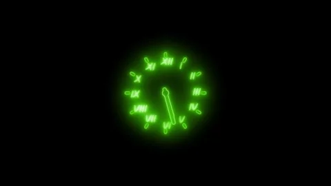 Glowing neon clock face minimalist luminous wall clock visible hour and min.. Stock Footage 337021625
