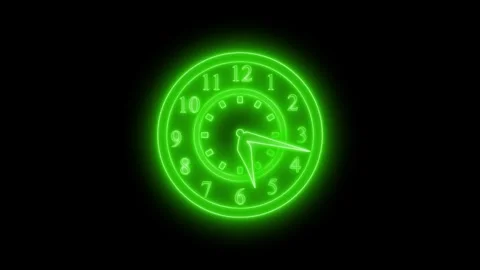 Glowing neon clock face outline with hour markers and three hands animation 動画素材 337020813