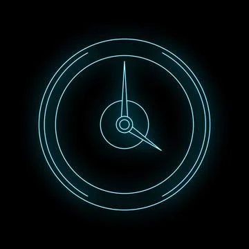 Glowing neon clock face representing time and deadline Stock Illustration