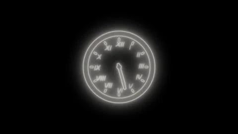 Glowing neon clock face with roman numerals minimalistic futuristic look an.. Stock Footage 337021138