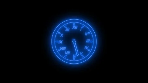 Glowing neon clock face with roman numerals minimalistic futuristic look an.. Stock Footage 337021187