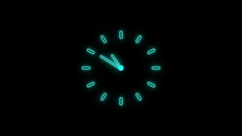 Glowing neon clock face showing passing time with abstract light markers on.. Stock Footage 345549918