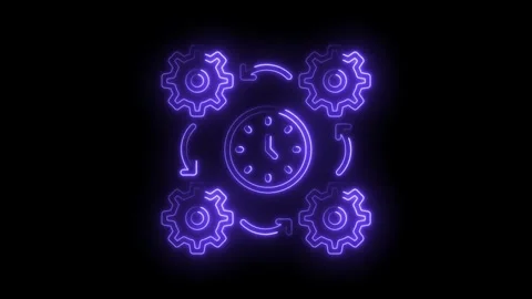 Glowing neon clock with gears animation representing process time and workflo 動画素材 312306849