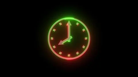 Glowing Neon Clock with Green and Red Colors Stock Illustration