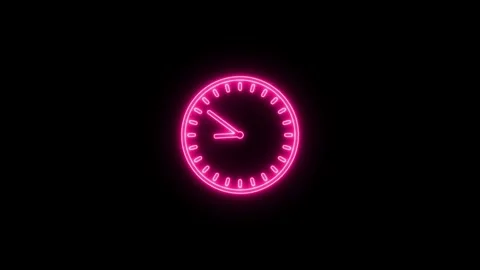 Glowing neon clock icon animation Stock Footage 312720590
