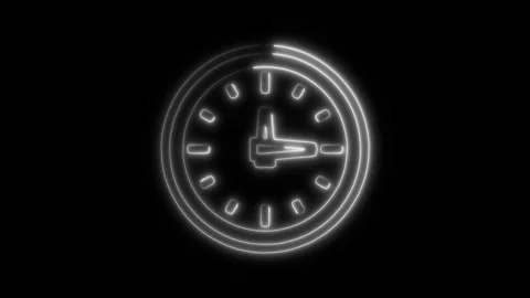 Glowing neon clock icon isolated on black background. HD Video motion graph.. Stock Footage 304151120