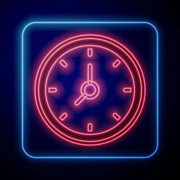 Glowing neon Clock icon isolated on black background. Time symbol.  Vector Illustrazione stock