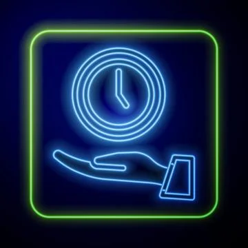 Glowing neon Clock icon isolated on blue background. Time symbol.  Vector Stockillustratie