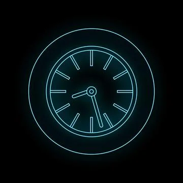 Glowing neon clock icon representing time management Stock Illustration
