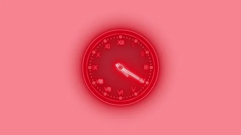 Glowing Neon Clock isolated animated, A glowing neon clock with a red backg.. Stock Footage 304281823