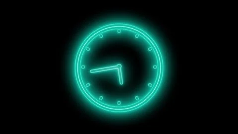Glowing neon clock isolated animation on a black background 動画素材 315002460
