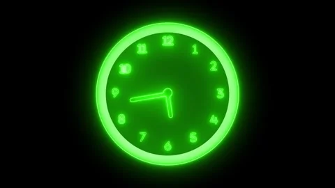 Glowing Neon Clock Isolated Animation on Black Background Video stock 315002723