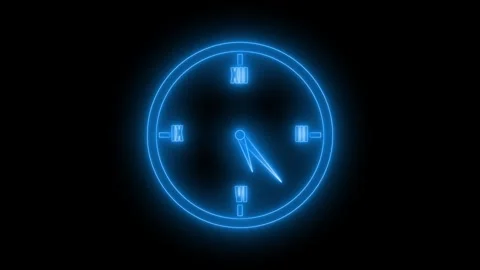 Glowing Neon Clock with Roman Numerals, Tech-Themed Neon Circle Clock Animati Stock Footage 314656775