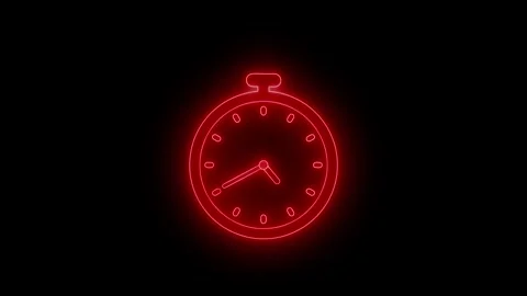 Glowing neon clock with a round face and visible hour and minute hands anim.. Stock Footage 304395728