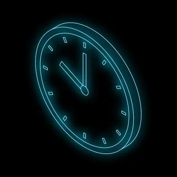 Glowing neon clock showing eight o'clock on black background 스톡 일러스트