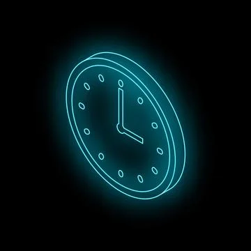 Glowing neon clock showing time passing on black background Stock Illustration