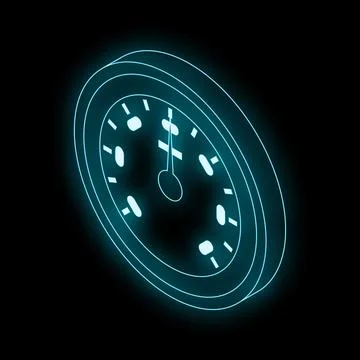 Glowing neon clock showing time passing Stock Illustration