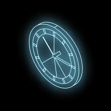Glowing neon clock showing time on dark background Stock Illustration