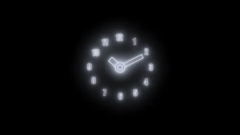Glowing neon clock with stylized numbers and hands animation on a white bac.. Stock Footage 307065616