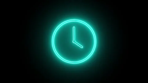 Glowing neon clock ticking time on dark background loop animation concept f.. Stock Footage 345548108