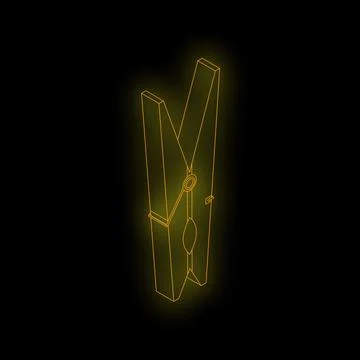 Glowing neon clothes peg icon graphic against black background Stock Illustration