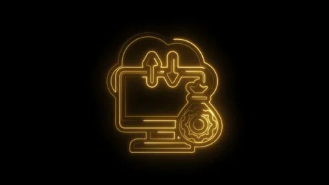 Glowing neon cloud computer money bag icon animation digital finance concep.. Stock Footage 346123054