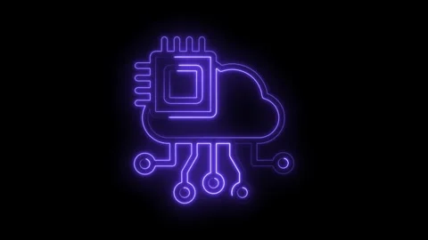 Glowing neon cloud computing and central processing unit animation on black.. Stock Footage 346003710