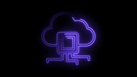 Glowing neon cloud computing concept animation on black background high tech Stock Footage 322960366