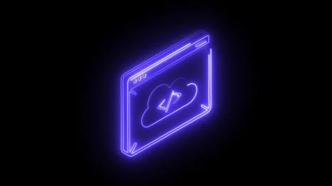 Glowing neon cloud computing icon with code symbol on transparent backgroun.. Stock Footage 314711282