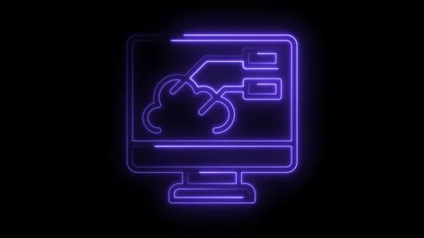 Glowing Neon Cloud Computing Icon on Computer Screen Abstract Technology Co.. Stock Footage 315498094