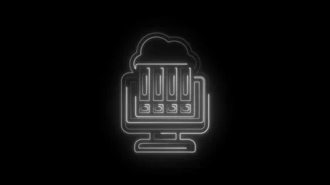 Glowing neon cloud computing icon on black background digital technology concept Stock Footage 333956424