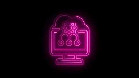 Glowing neon cloud computing icon with gear and network connections on blac.. Stock Footage 346122846