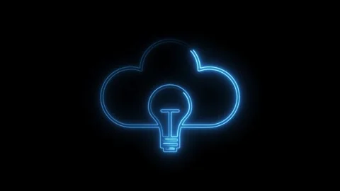 Glowing neon cloud computing lightbulb idea on black background modern tech.. Stock Footage 308901633
