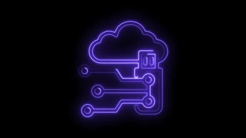 Glowing neon cloud computing network connection on black background data storage Stock Footage 322961368