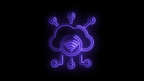 Glowing neon cloud computing network with wifi symbol animated on black bac.. Stock Footage 346003700