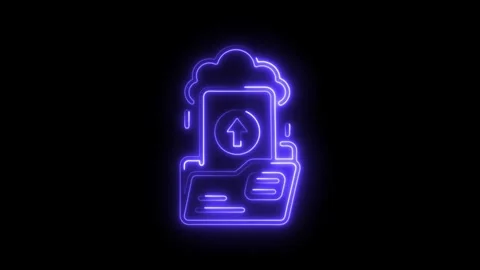 Glowing neon cloud data storage with folder and upload arrow symbol technol.. Stock Footage 308191139