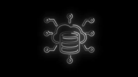 Glowing neon cloud data storage network connection icon abstract digital Stock Footage 333952591