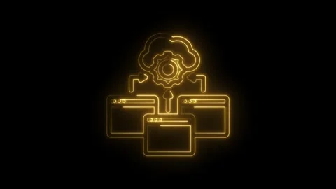 Glowing neon cloud data transfer icon animation with gears and browser wind.. Stock Footage 346122026