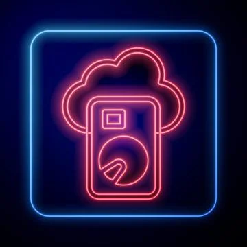 Glowing neon Cloud database icon isolated on black background. Cloud computing Stock Illustration