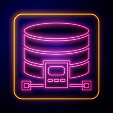 Glowing neon Cloud database icon isolated on black background. Cloud computing Stock Illustration